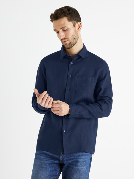 Celio Tmavomodrá pánska ľanová košeľa Celio Baflax