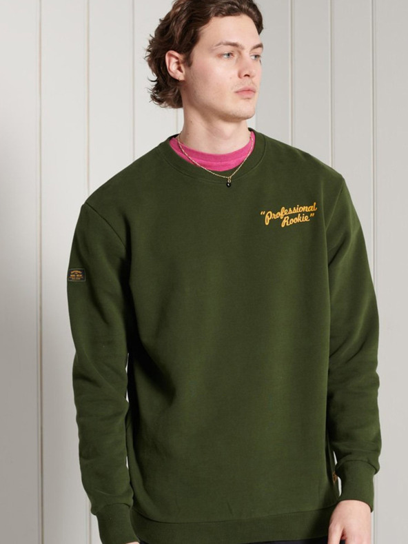 SuperDry Khaki pánska mikina s potlačou Superdry Workwear Crew Neck