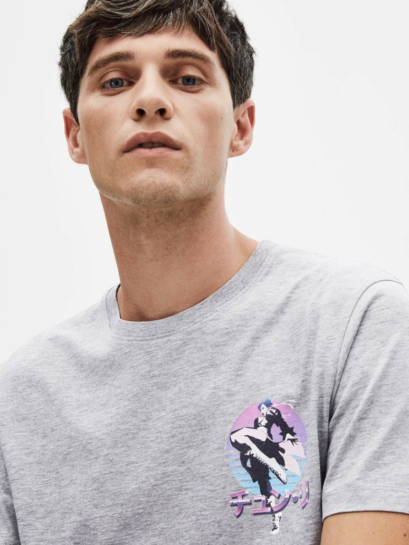 Celio Svetlošedé pánske tričko s potlačou Celio Street Fighter