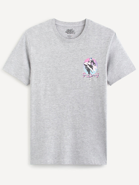 Celio Svetlošedé pánske tričko s potlačou Celio Street Fighter