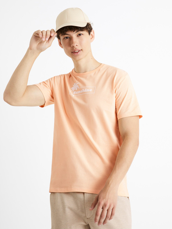 Celio Svetlo oranžové bavlnené tričko Celio Cecarto Sunshine