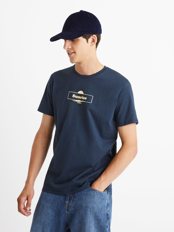 Celio Tmavomodré pánske tričko Celio Cecarto