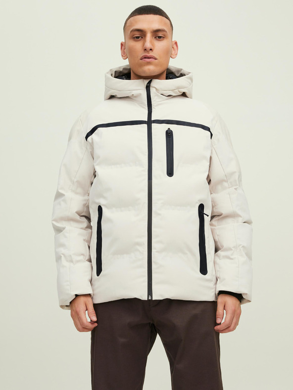 Jack & Jones Béžová zimná bunda Jack & Jones Heat s kapucňou