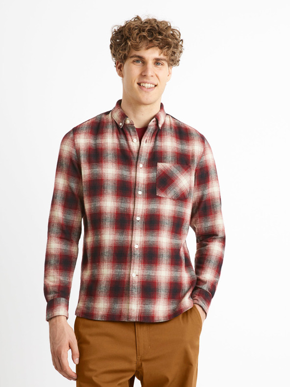 Celio Červená pánska kockovaná košeľa Celio Camulto