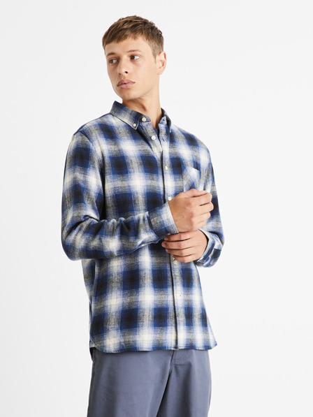 Celio Modrá pánska kockovaná košeľa Celio Camulto