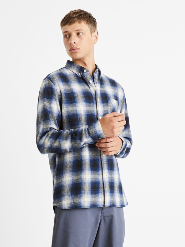 Celio Modrá pánska kockovaná košeľa Celio Camulto