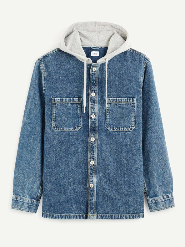 Celio Modrá džínsová košeľa s kapucňou Celio Caoris