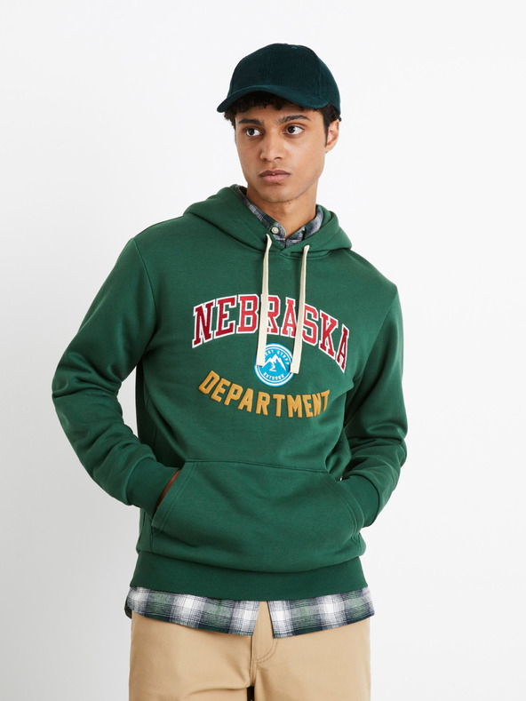 Celio Zelená pánska mikina Celio Nebraska Department