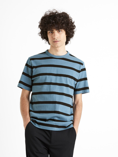 Celio Modré pruhované tričko Celio Beboxar