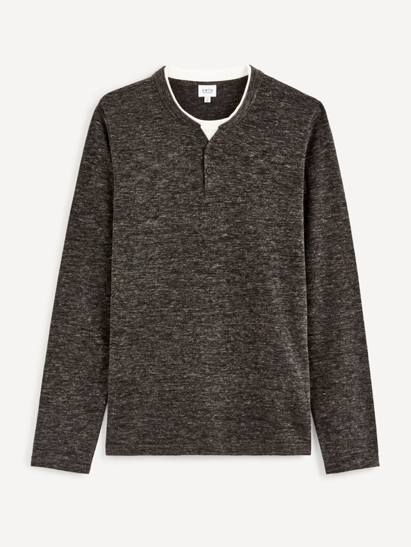 Celio Tmavosivý pánsky žíhaný sveter na gombíky Celio Cechilll