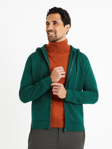 Celio Tmavozelená pánska mikina na zips Celio Vethree