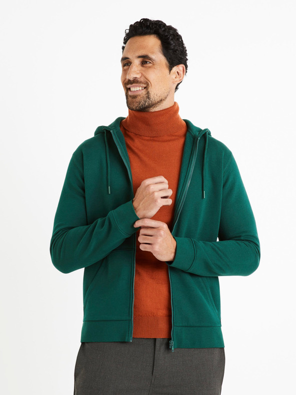 Celio Tmavozelená pánska mikina na zips Celio Vethree