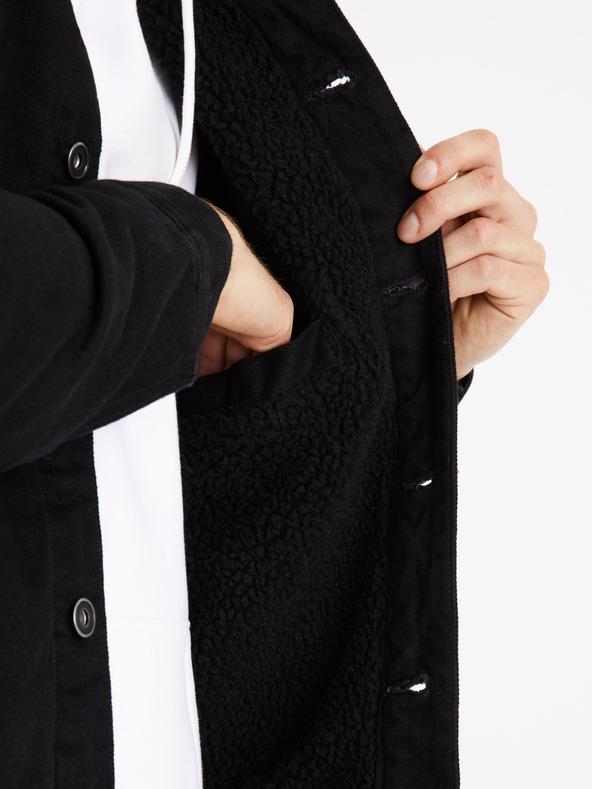 Celio Čierna pánska džínsová bunda s kožúškom Celio Cudensherp