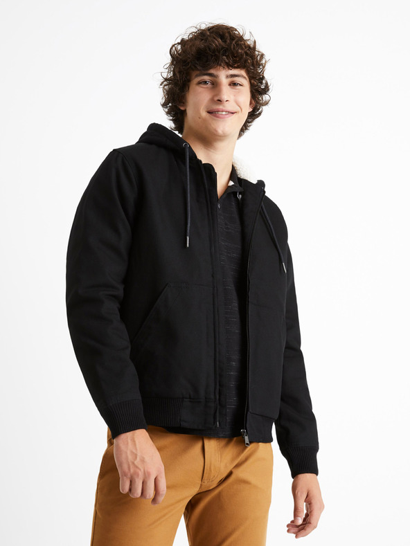 Celio Čierna pánska bunda Celio Cuhoodie