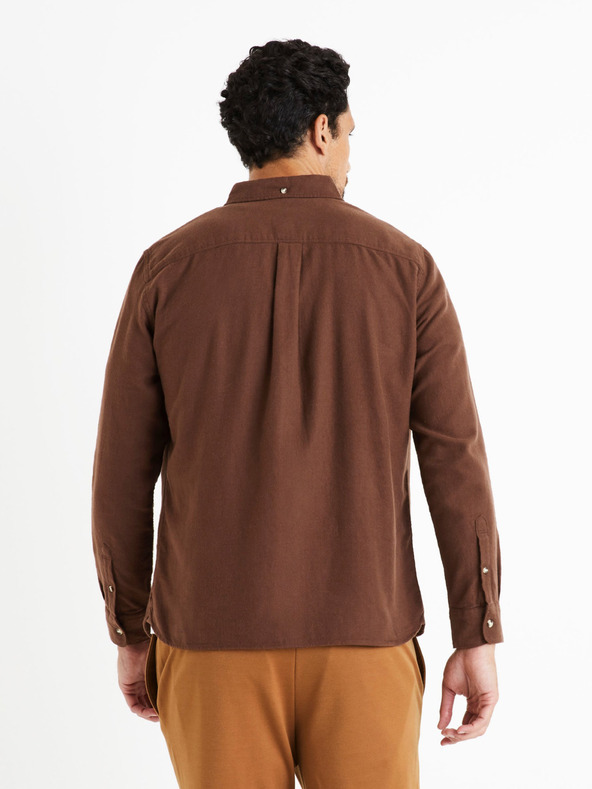 Celio Hnedá pánska flanelová košeľa Celio Caoflacko