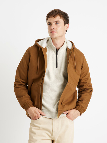 Celio Hnedá pánska bunda Celio Cuhoodie