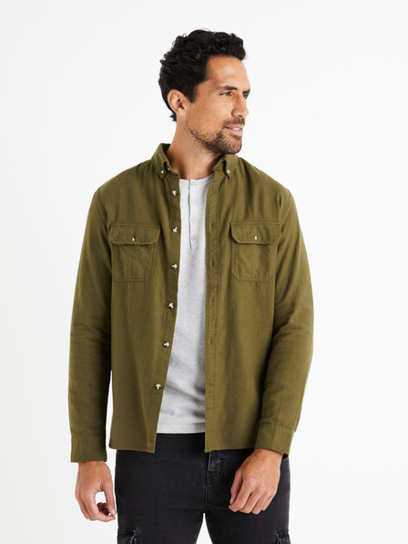 Celio Khaki pánska flanelová košeľa Celio Caoflacko