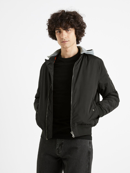 Celio Čierny pánsky bomber s kapucňou Celio Cujameshoo