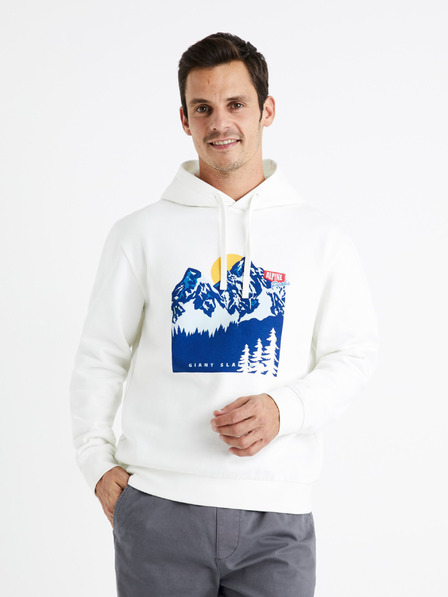 Celio Biela pánska mikina s kapucňou Celio Ceslalom