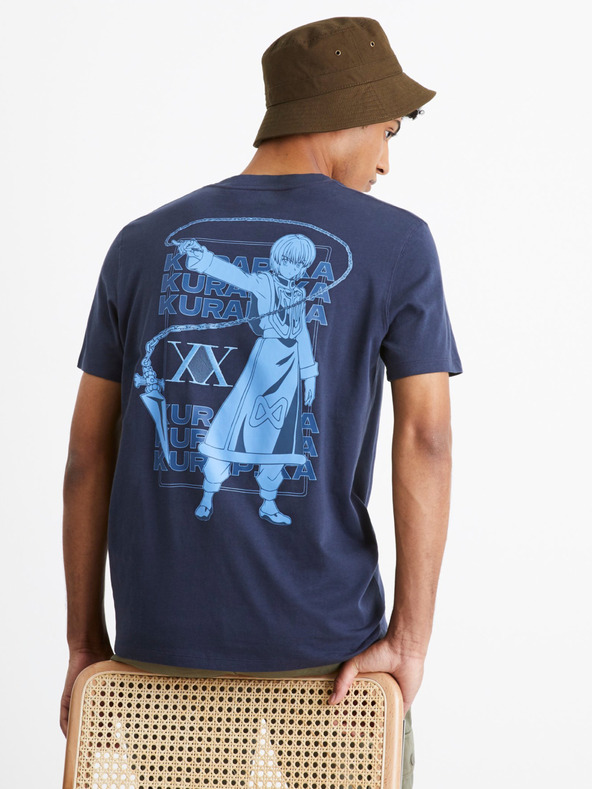 Celio Tmavomodré pánske tričko Celio Hunter & Hunter s potlačou