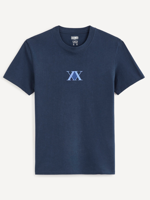 Celio Tmavomodré pánske tričko Celio Hunter & Hunter s potlačou