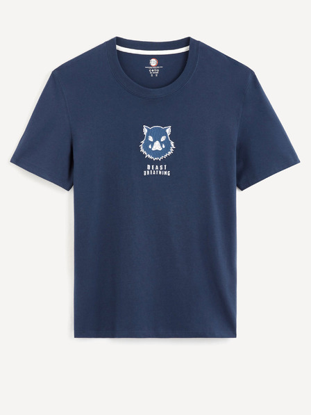 Celio Tmavomodré pánske tričko s potlačou Celio Demon Slayer