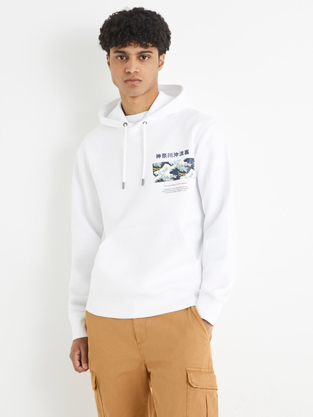 Celio Biela mikina s kapucňou Celio Hokusai