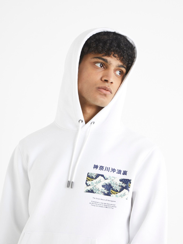 Celio Biela mikina s kapucňou Celio Hokusai