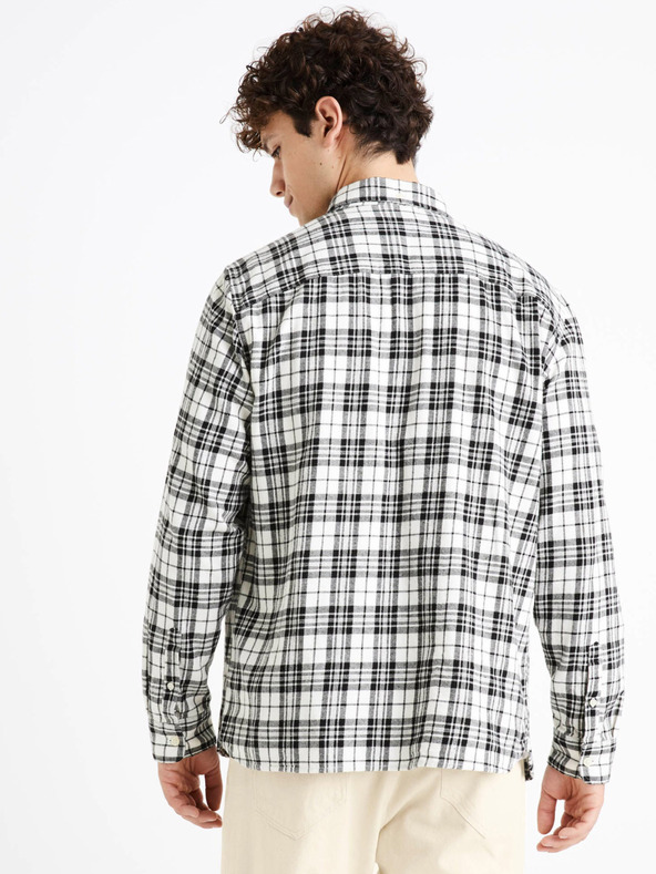 Celio Čierna kockovaná flanelová košeľa Celio Canewto