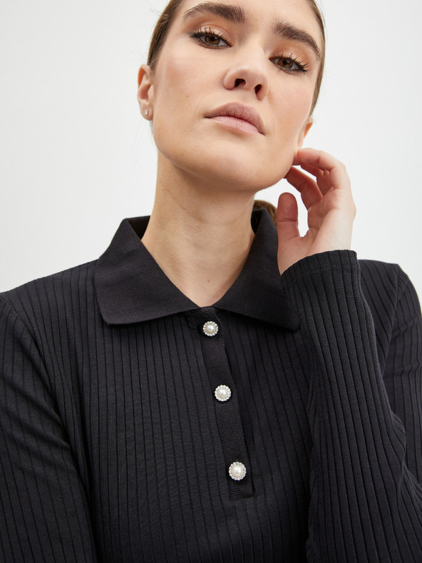Orsay Čierna dámska rebrovaná polokošeľa ORSAY