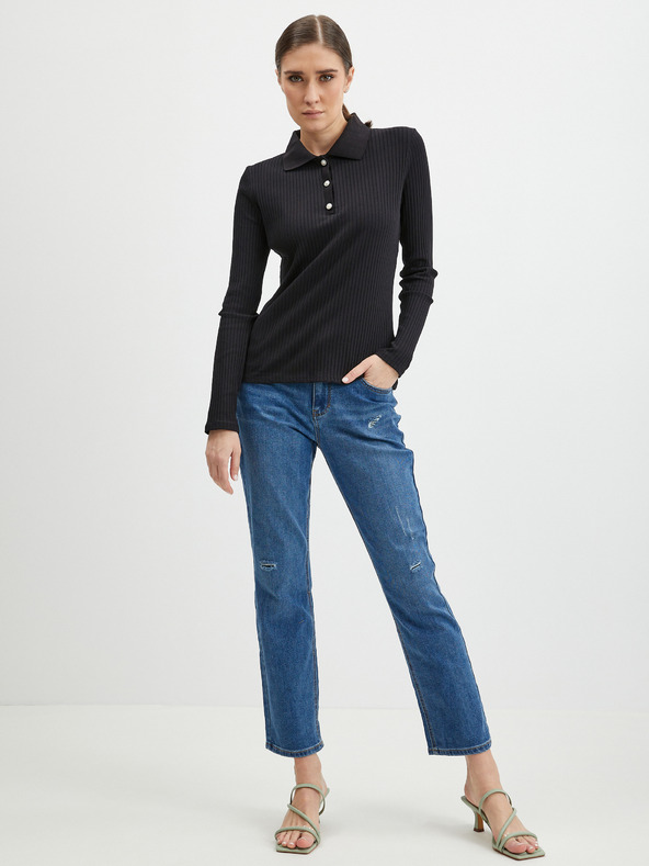 Orsay Čierna dámska rebrovaná polokošeľa ORSAY