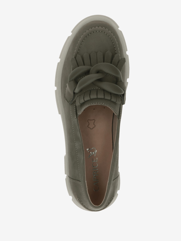 Caprice Khaki dámske semišové mokasíny na platforme Caprice