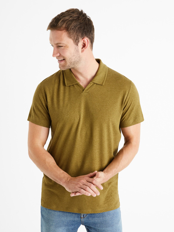 Celio Khaki pánska základná polokošeľa Celio Deolive