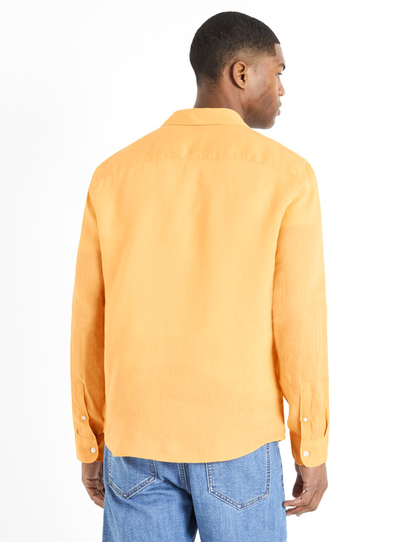 Celio Oranžová pánska ľanová košeľa Celio Daflix