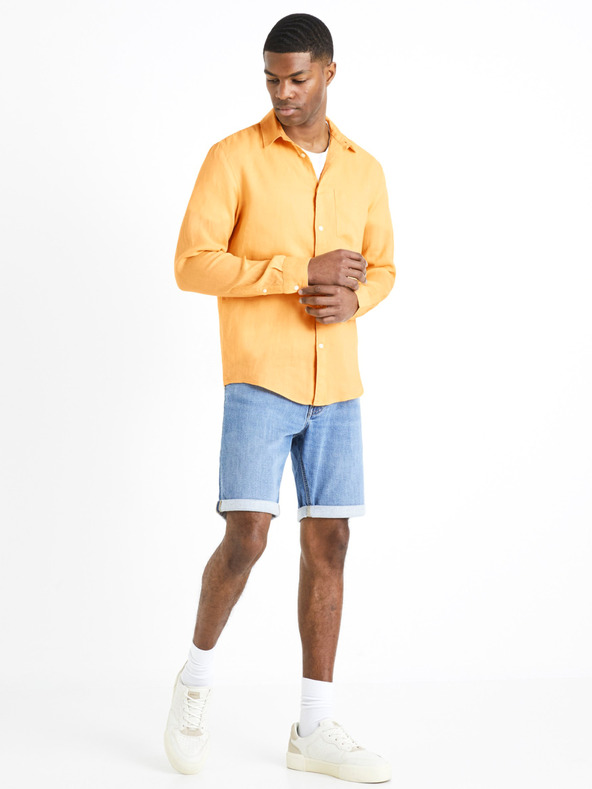 Celio Oranžová pánska ľanová košeľa Celio Daflix