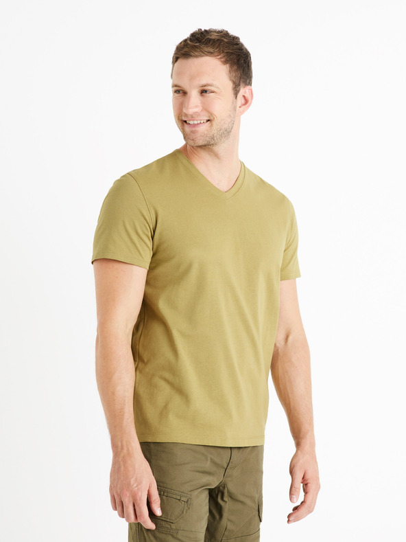 Celio khaki pánske základné tričko Celio Debasev