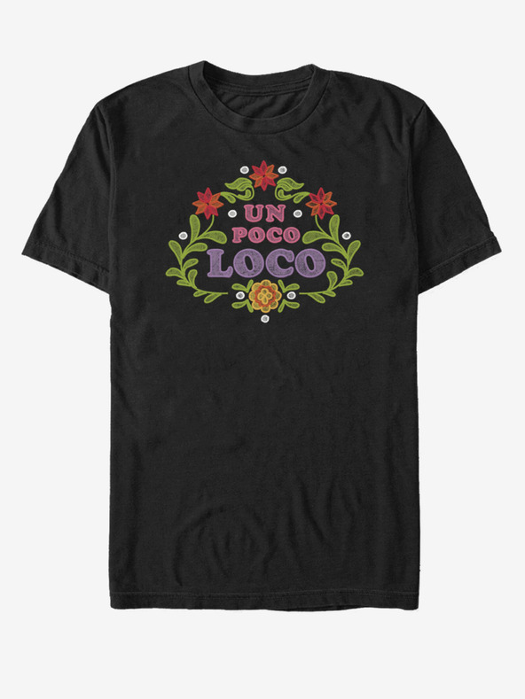 ZOOT.Fan Čierne unisex tričko s nápisom ZOOT.Fan Un Poco Loco Kvetinová výzdoba Pixar