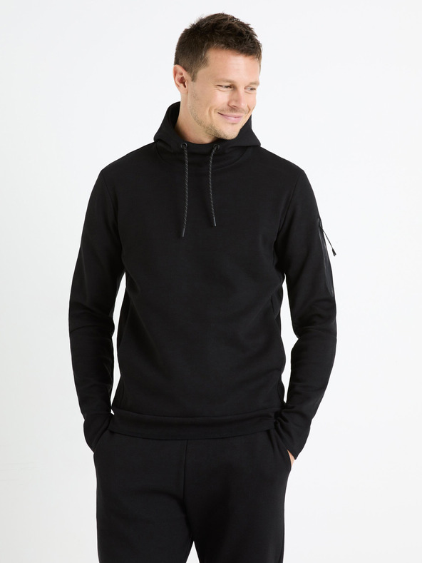 Celio Čierna pánska mikina s kapucňou Celio Feyokehood