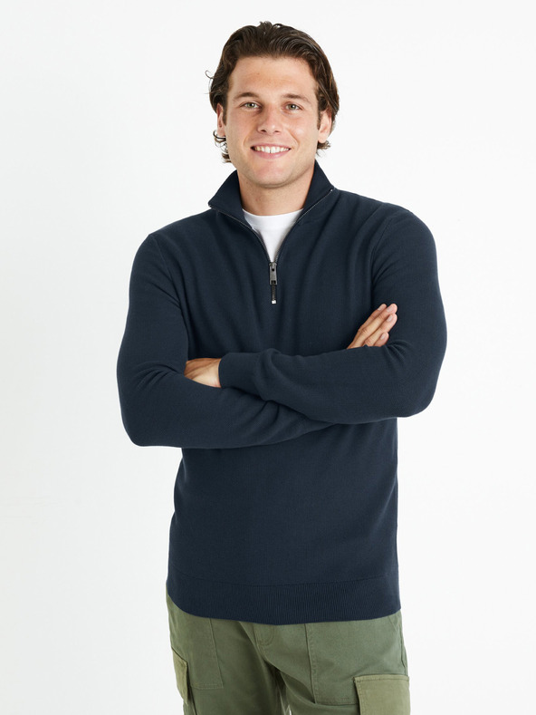 Celio Tmavomodrý pánsky sveter Celio Celim