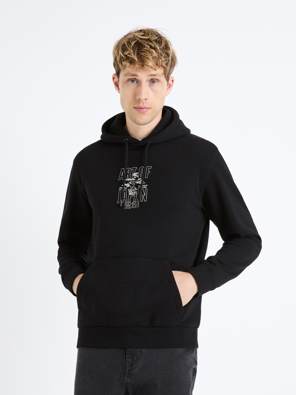 Celio Čierna pánska mikina s kapucňou Celio Fejabowl
