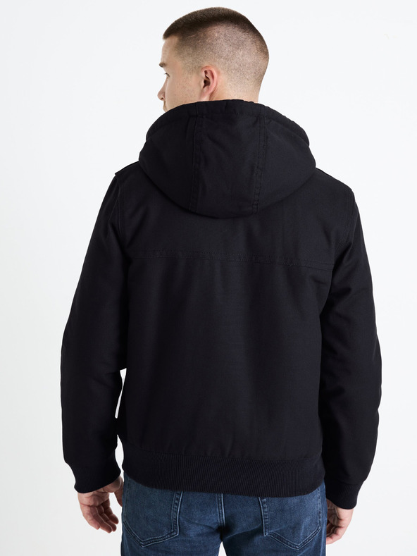 Celio Tmavomodrá pánska bunda z umelej kožušiny Celio Fuhoodie