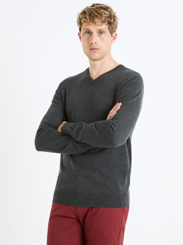 Celio Tmavosivý pánsky vlnený sveter Celio Semeriv