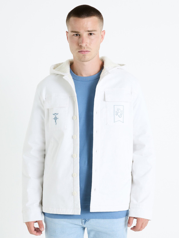 Celio Biela pánska zimná bunda s umelou kožušinou Celio Fullmetal Alchemist
