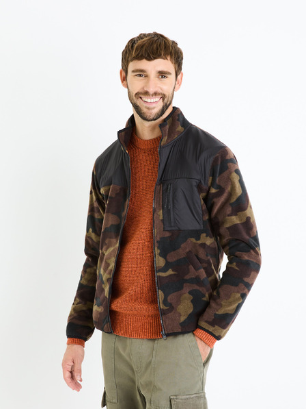 Celio Hnedá pánska army mikina na zips Celio Fecamo