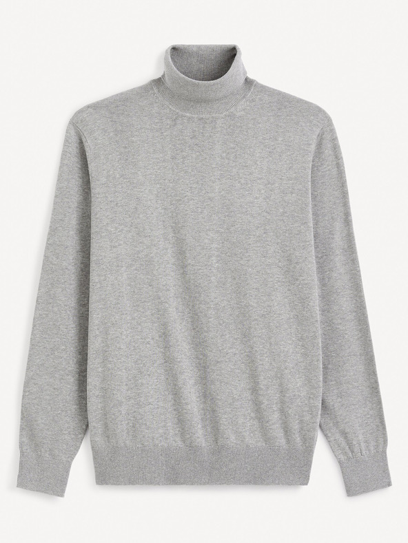 Celio Šedý pánsky základný sveter s rolákom Celio Feroll