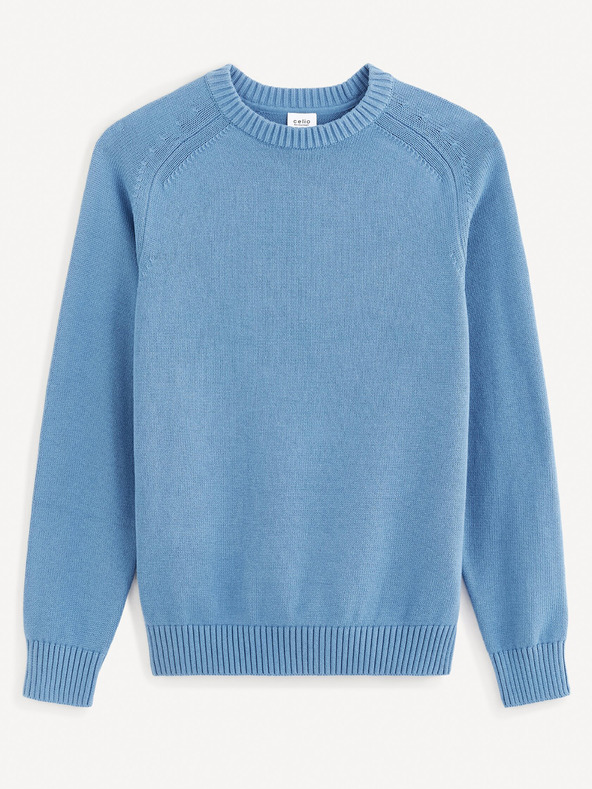 Celio Modrý pánsky základný sveter Celio Febasic