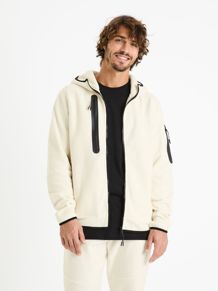 Celio Krémová pánska mikina na zips s kapucňou Celio Fecoldyoke