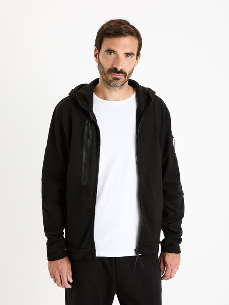 Celio Čierna pánska mikina na zips s kapucňou Celio Fecoldyoke