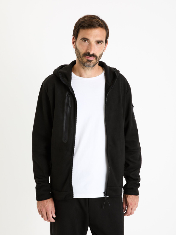 Celio Čierna pánska mikina na zips s kapucňou Celio Fecoldyoke