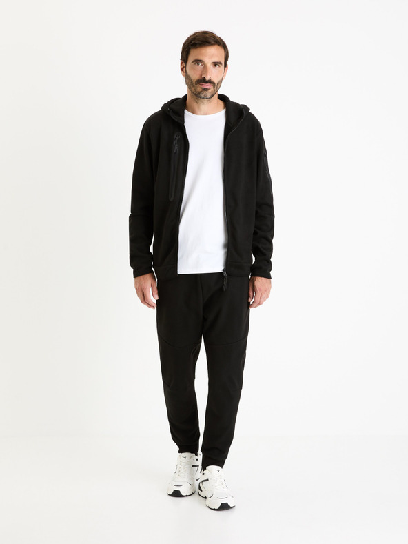 Celio Čierna pánska mikina na zips s kapucňou Celio Fecoldyoke